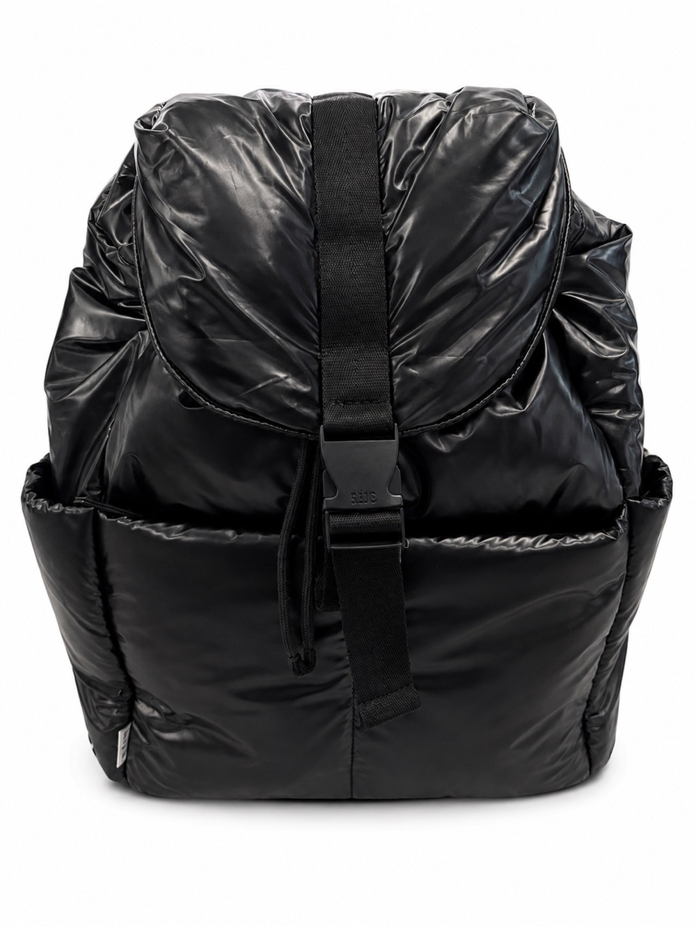 BEIS The Cargo | Black Quilted Puffer Travel Backpack with Front Buckle